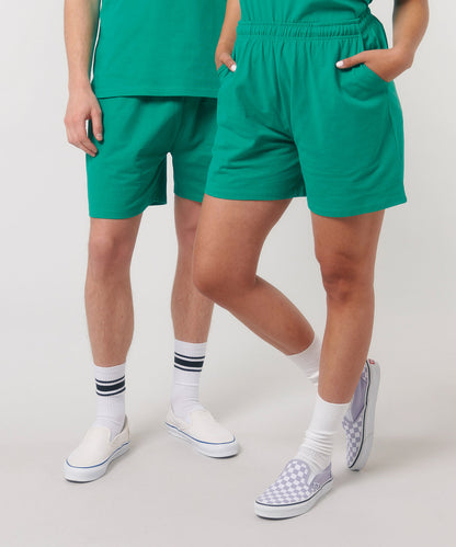 Elegant unisex jogger shorts made from 100% organic ringspun combed cotton, designed for a premium feel and effortless relaxation.