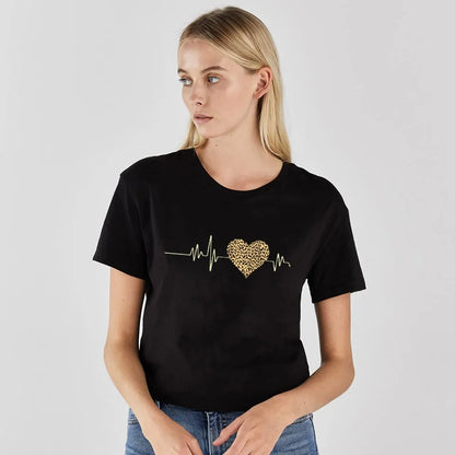 Classic O-neck Leopard Lips Print Women's T-Shirt by Dazzling Dreams Studio, versatile for any casual outfit.