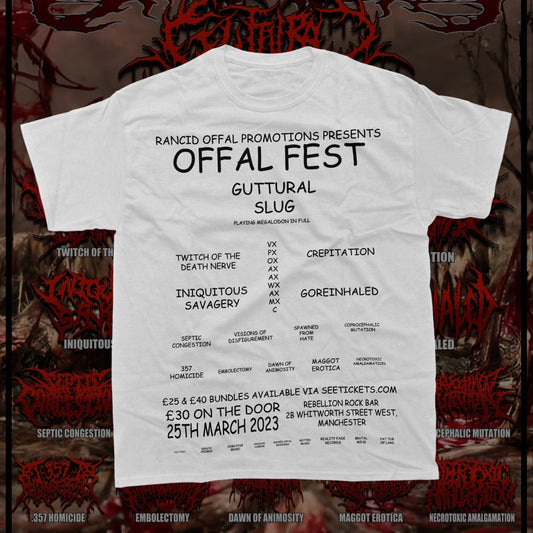 Luxurious Boneless Offal Fest T-Shirt by Rancid Offal Records featuring a stylish and easy-to-read logo, perfect for fashion-forward fans.