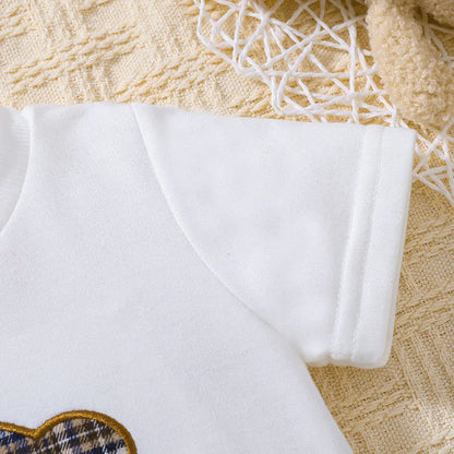 Stylish Baby Bear Graphic Round Neck Tee and Short Set by Dazzling Dreams Studio displayed on a soft background, illustrating its luxury appeal for infants.