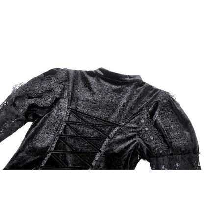 View of the Dark in Love Gothic Velvet Gown from the back, featuring delicate lace accents and a sultry design ideal for evening wear.
