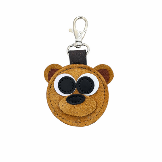 Exquisite Handmade Brown Bear Leather Bag Charm by Zatchels, crafted from premium tannery leather to add luxury to any accessory.