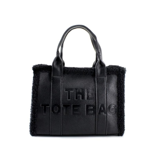 Chic fluffy tote bag with adorable edging, perfect accessory for any outfit, dimensions H15cm x W30cm, brought to you by Girl In the Mirror.