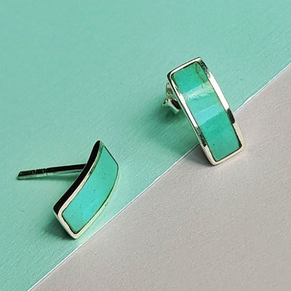 Turquoise sterling silver rectangle stud earrings