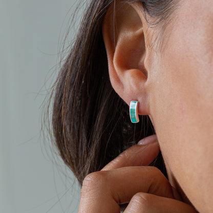 Turquoise sterling silver rectangle stud earrings