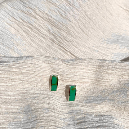Turquoise sterling silver rectangle stud earrings