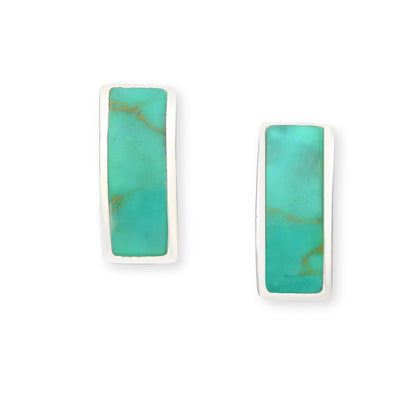 Turquoise sterling silver rectangle stud earrings