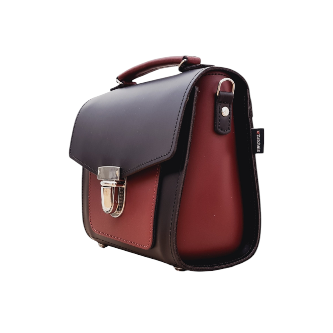 Handmade Leather Two Tone Sugarcube Handbag in Black and Oxblood - Plus Size Fashion Accessory