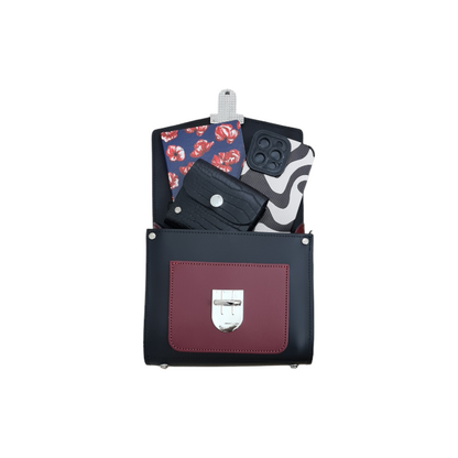 Handmade Leather Two Tone Sugarcube Handbag in Black and Oxblood - Plus Size Fashion Accessory