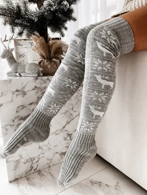 Women's Sexy reindeer Christmas Knee Stockings Snowflake