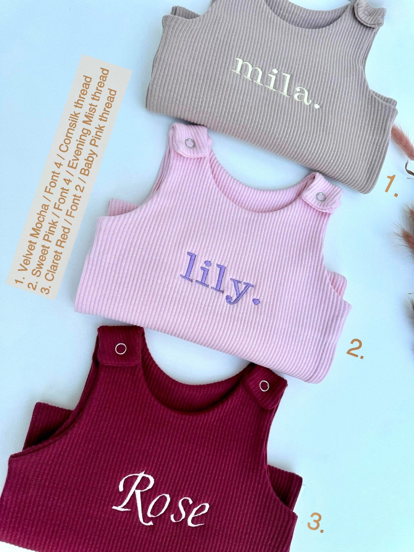 Luxury personalised sweet pink dungarees romper for babies, crafted by DreamBuy, made from soft cotton for ultimate comfort.