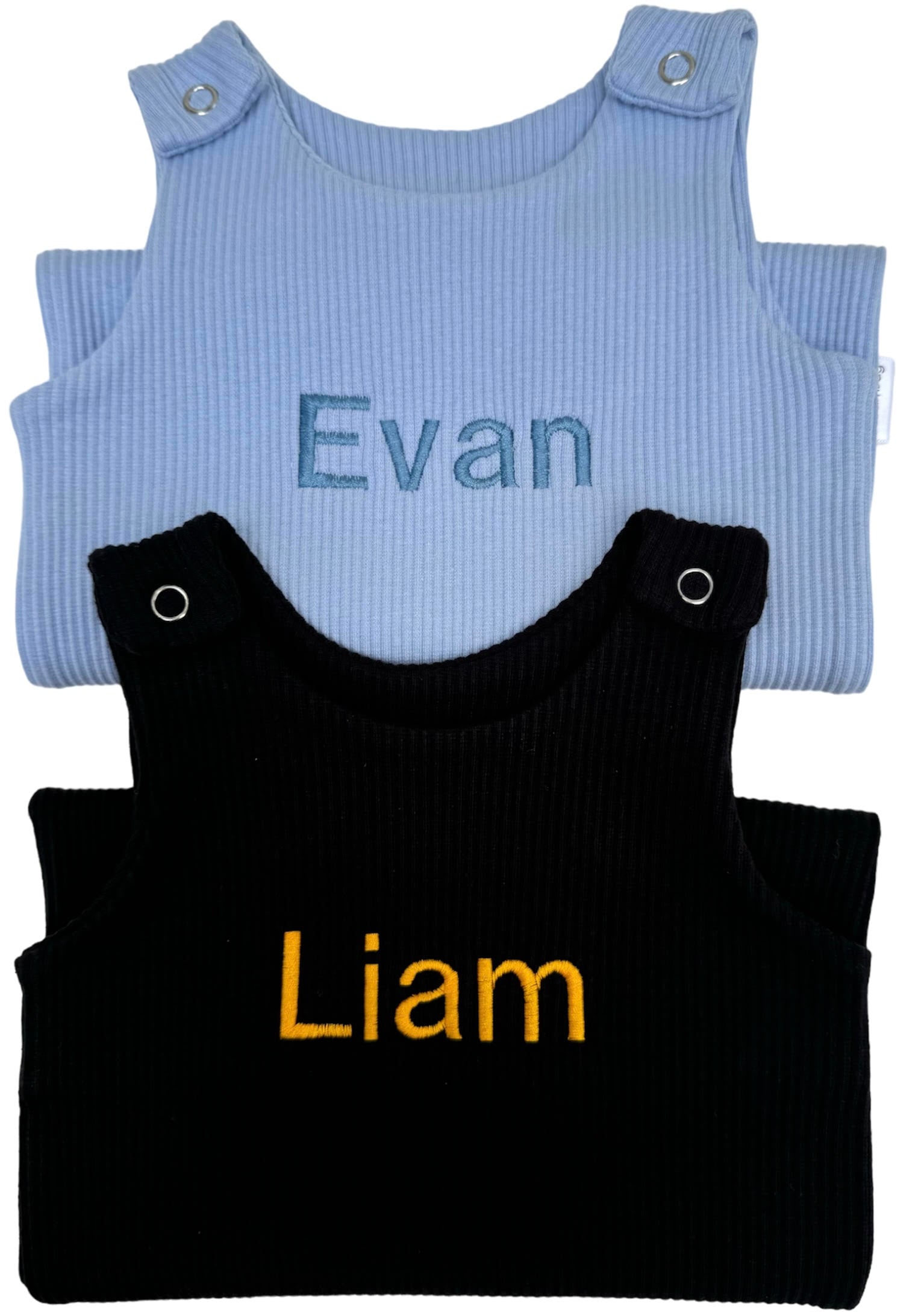 Luxury personalised black dungarees for babies by DreamBuy, made from soft cotton, featuring custom embroidery, perfect for sensitive skin.