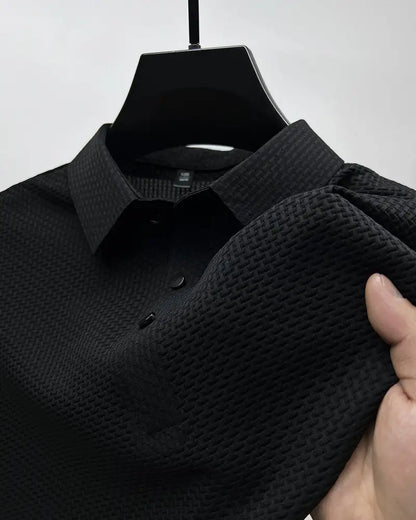 Men's AirElegance Polo Tee by Dazzling Dreams Studio, showcasing its elegant design and moisture-wicking fabric, perfect for professional settings.
