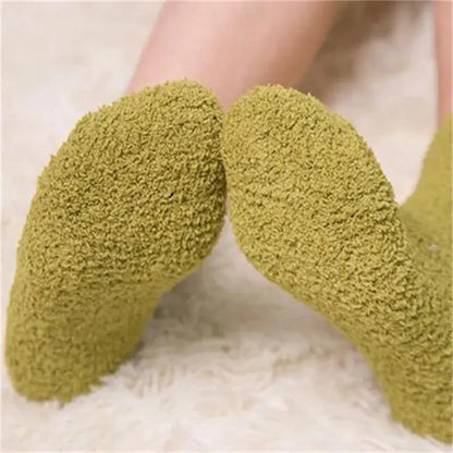 Sumptuously soft Women's Bed Socks Pure Color Fluffy Warm Winter Christmas in rich olive green, ideal for a cozy and stylish winter season.