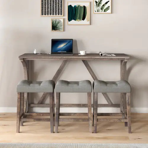 The "Apex" Artisan Bar & Workstation Ensemble - Solid Wood, Integrated Power, & Designer Stools