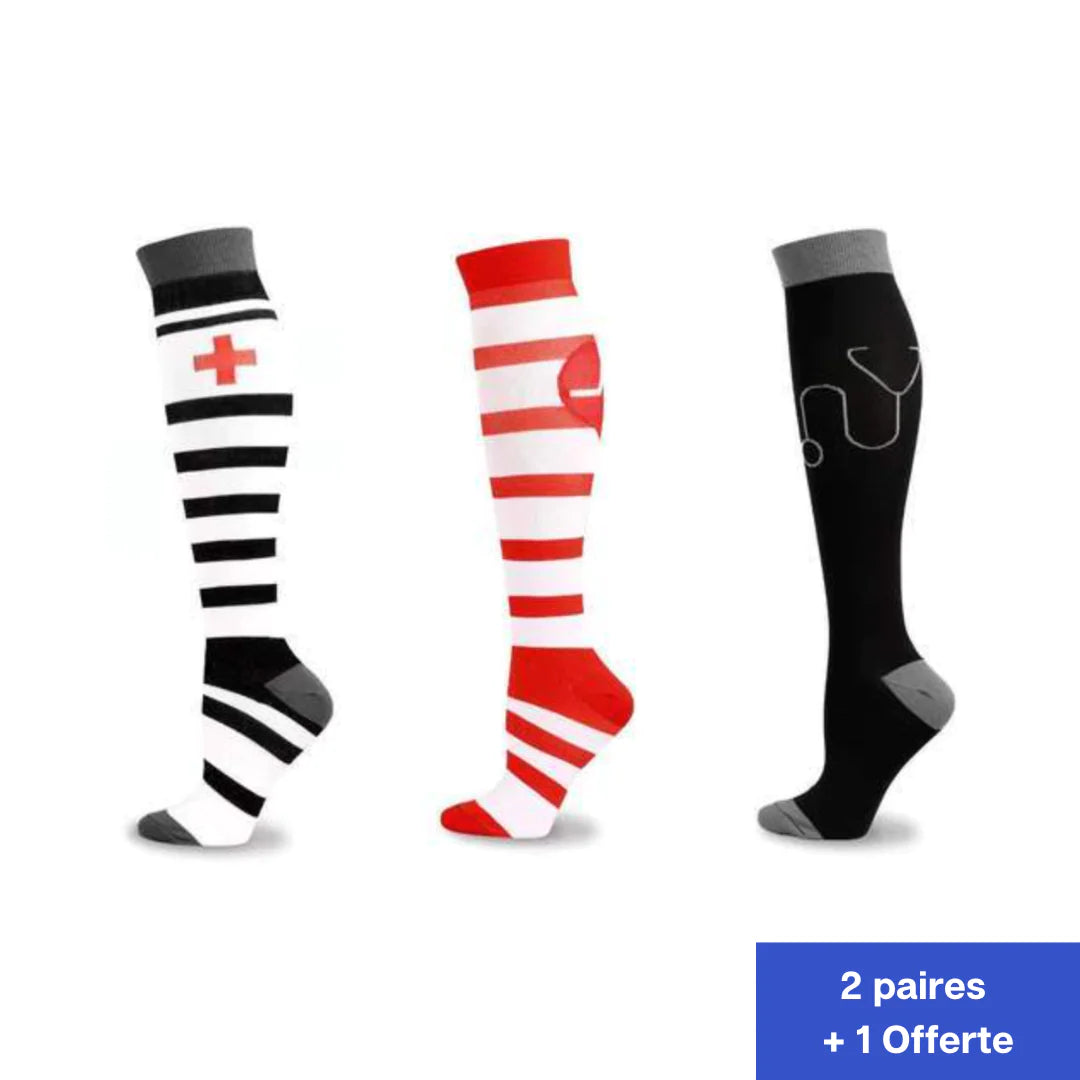 Dazzling Dreams Studio Womens Compression Socks in vibrant colours, enhancing circulation and alleviating fatigue for busy medical professionals.