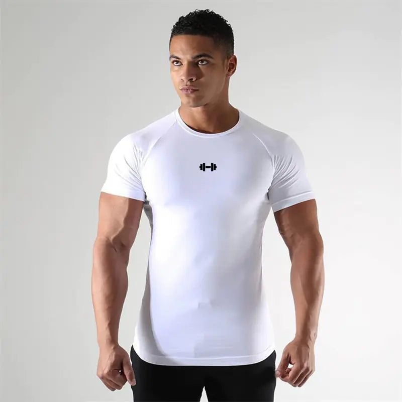 The High Elastic Compression T Shirt emphasizing its slim fit, perfect for achieving a streamlined athletic look.