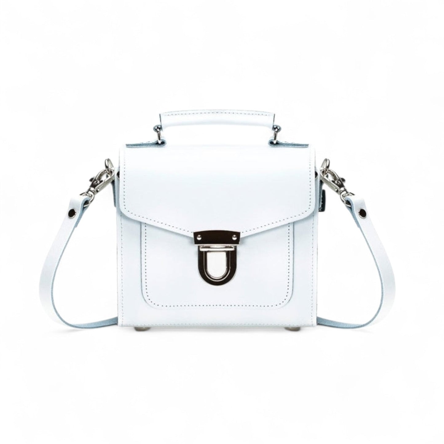 Handmade White Leather Sugarcube Handbag - Adjustable, Detachable Strap, Sizes Small to Grande