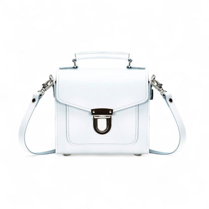 Handmade White Leather Sugarcube Handbag - Adjustable, Detachable Strap, Sizes Small to Grande