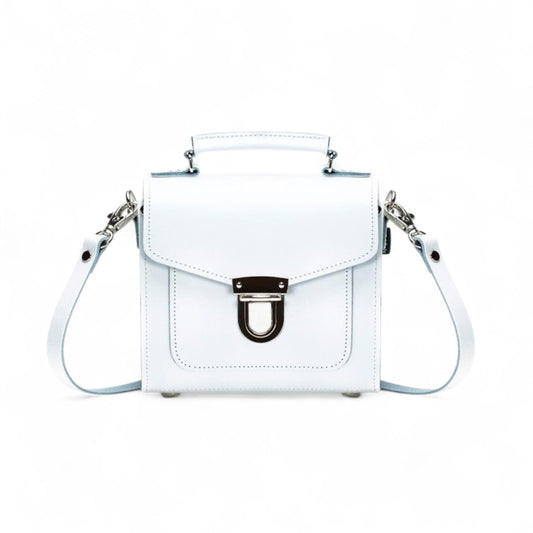 Handmade White Leather Sugarcube Handbag - Adjustable, Detachable Strap, Sizes Small to Grande