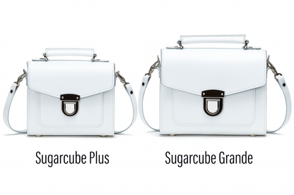 Handmade White Leather Sugarcube Handbag - Adjustable, Detachable Strap, Sizes Small to Grande
