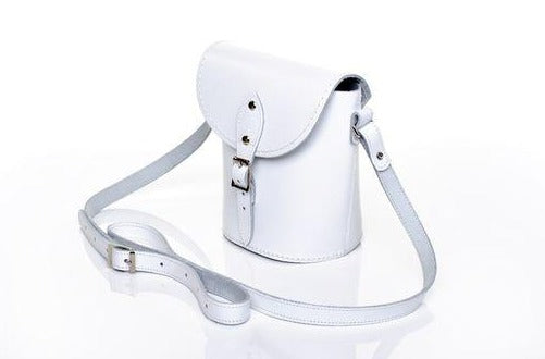 Elegant Handmade White Leather Barrel Bag, showcasing premium craftsmanship with refined details like cable stitching and a silver nickel buckle, perfect for stylish outings.