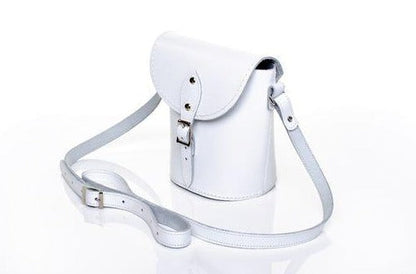 Elegant Handmade White Leather Barrel Bag, showcasing premium craftsmanship with refined details like cable stitching and a silver nickel buckle, perfect for stylish outings.