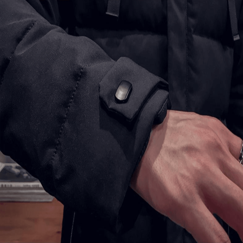 Men's mid-length hooded padded jacket in green, designed for ultimate warmth and style, ideal for winter outings and fashion-forward ensembles.