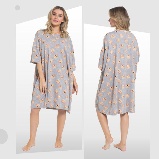 Soft and breathable Women's Baggy Nightshirt showcasing delightful sheep and cake designs, ideal for chic lounging and ultimate comfort.