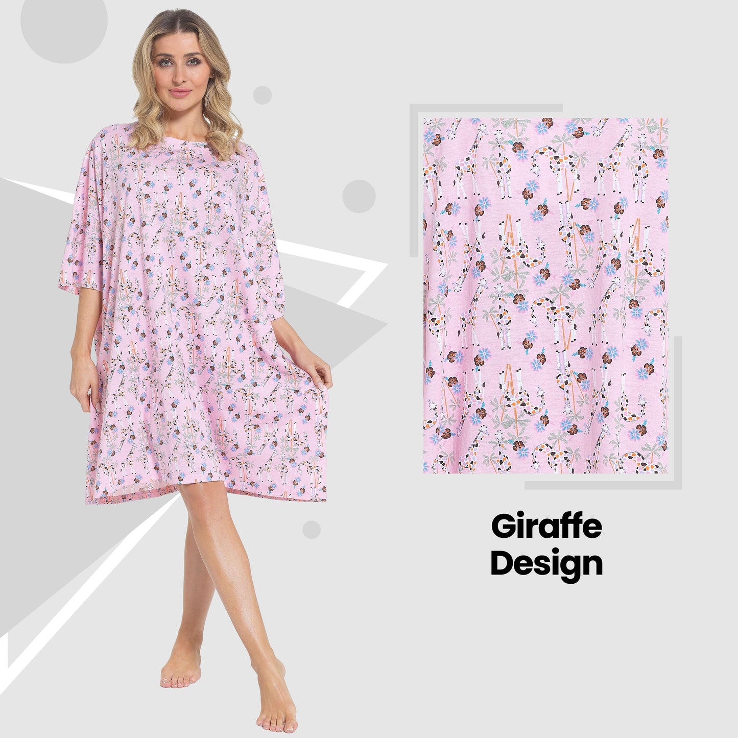 Close-up of the luxurious fabric of the Women's Giraffe Baggy Nighty Dress, highlighting its softness and breathable 100% cotton material, ideal for a cozy night.