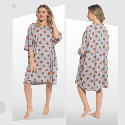 Luxurious Women's Highland Cow Cream Baggy Nighty Dress showcasing its oversized design and soft 100% cotton fabric, perfect for a relaxing night.