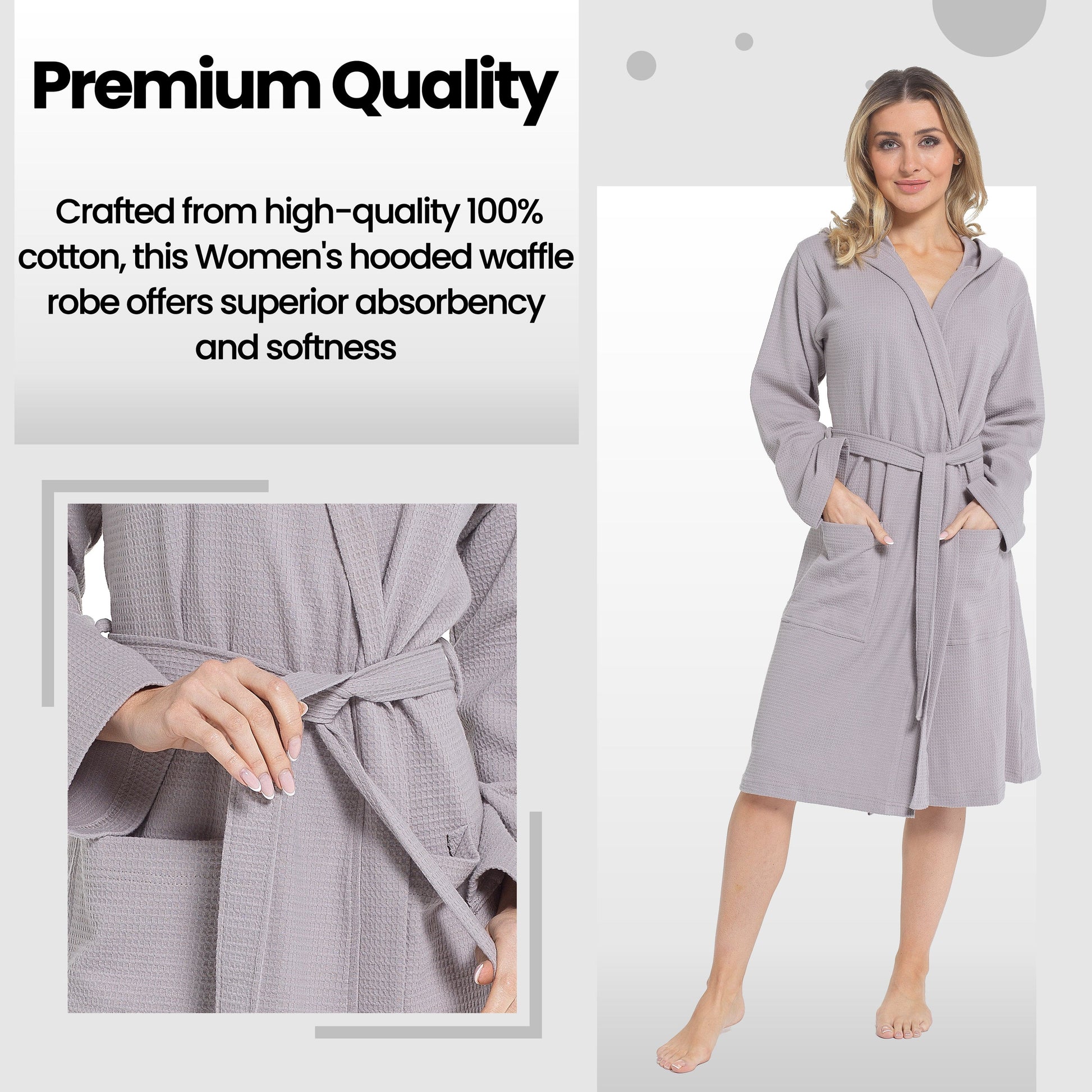 Sophisticated Women's Grey Bathrobe with Hood, made from 100% cotton, ideal for luxurious spa experiences and home relaxation.