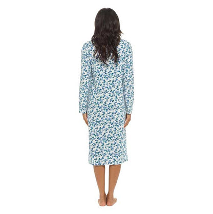 Women's long sleeve fleece nightdress soft warm floral pr...