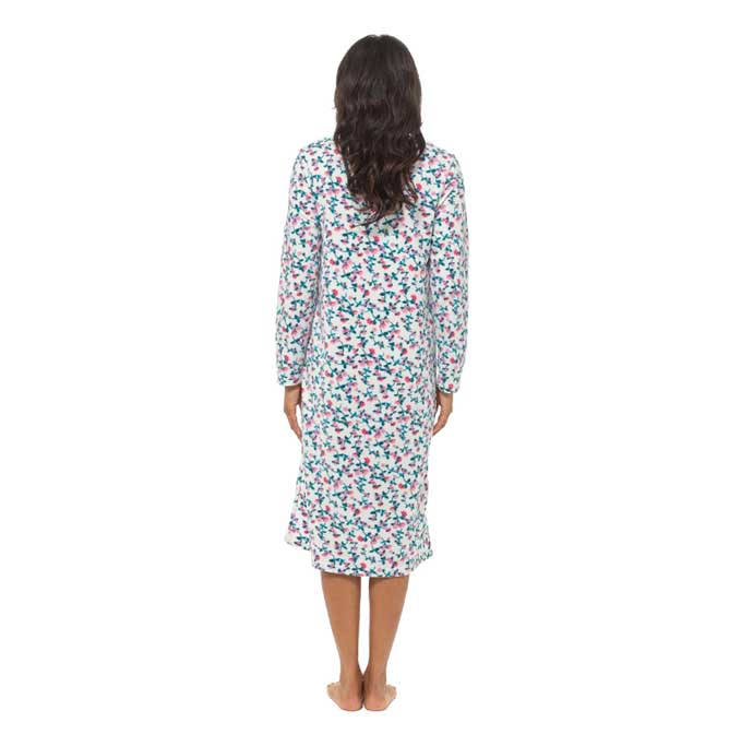 Women's long sleeve fleece nightdress soft warm floral pr...