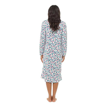 Women's long sleeve fleece nightdress soft warm floral pr...