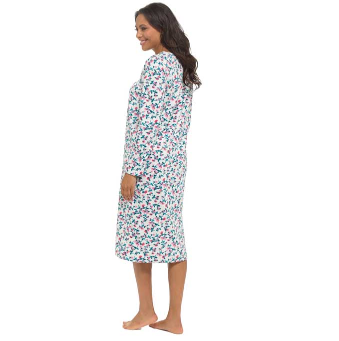 Women's long sleeve fleece nightdress soft warm floral pr...