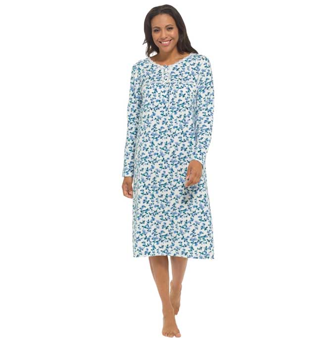 Women's long sleeve fleece nightdress soft warm floral pr...