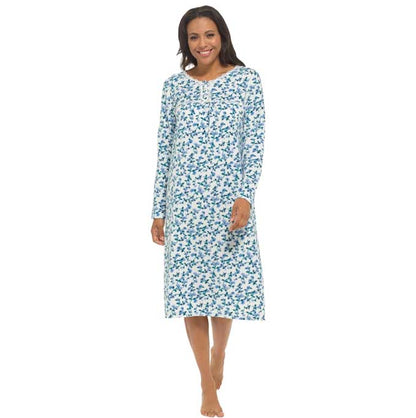 Women's long sleeve fleece nightdress soft warm floral pr...