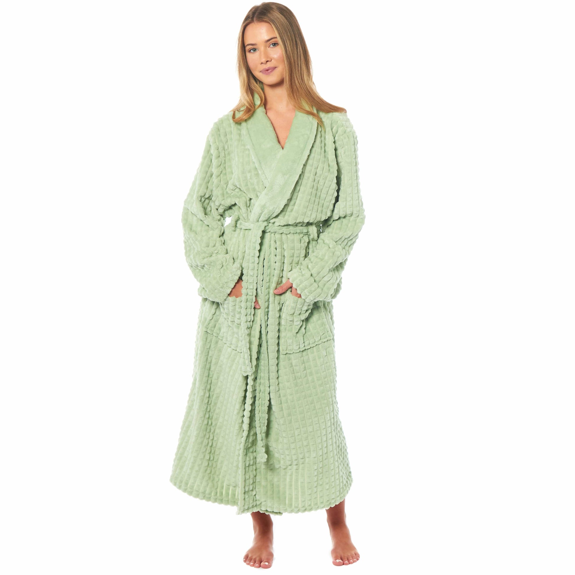 Close-up of Women's Luxury Soft Waffle Fleece Robe fabric showcasing ultra-soft texture and premium quality, ideal for cozy winter wear and relaxing at home.