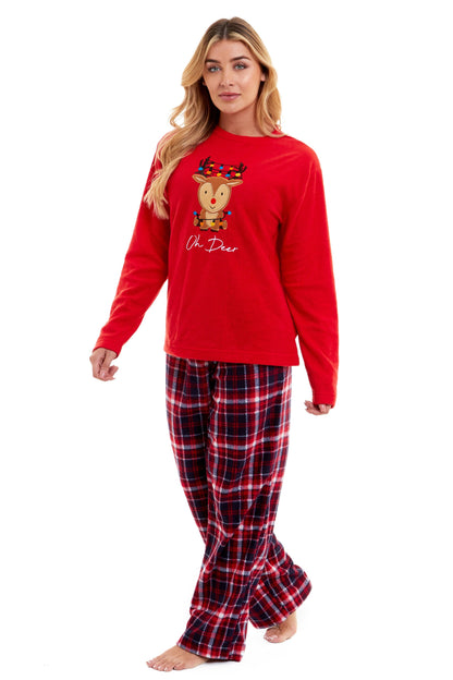 Luxurious Women's Ultra-Soft Polar Fleece Pyjama Set featuring an elegant festive reindeer pattern, perfect for cosy winter nights.