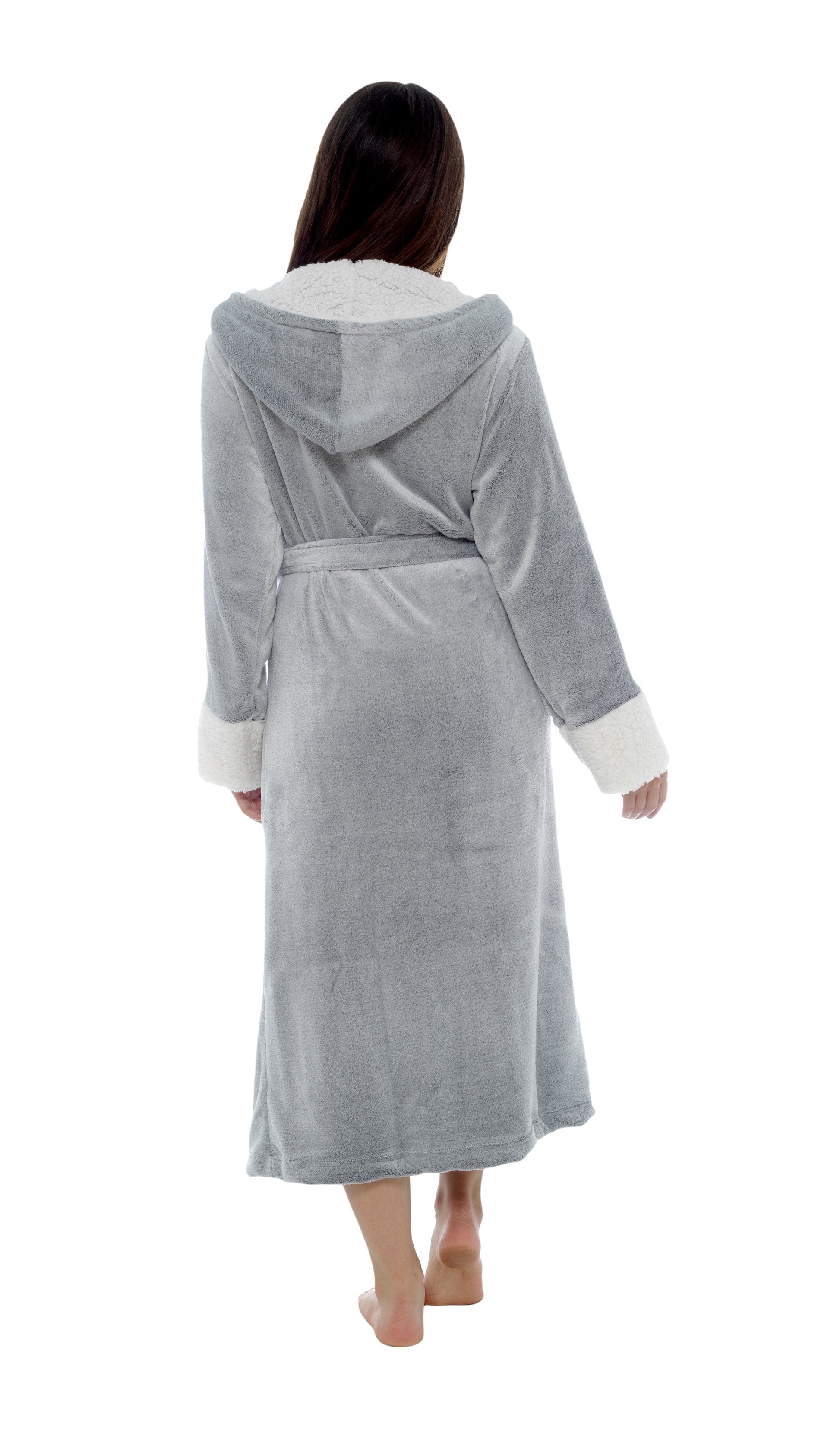 The luxurious Ladies Shimmer Fleece Dressing Gown folded neatly, accentuating its soft plush texture and stylish finishing.