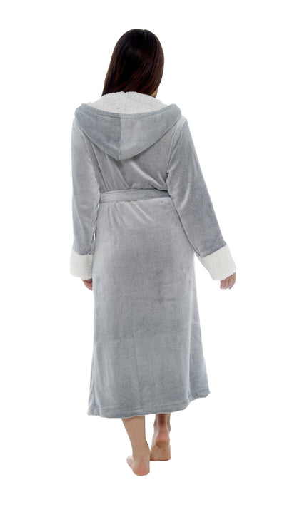 The luxurious Ladies Shimmer Fleece Dressing Gown folded neatly, accentuating its soft plush texture and stylish finishing.