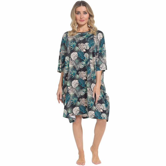 Luxurious 100% cotton women's tropical baggy nighty dress showcasing vibrant playful prints, designed for ultimate comfort and elegance in nightwear. Perfect for relaxing at home or stylish loungewear.