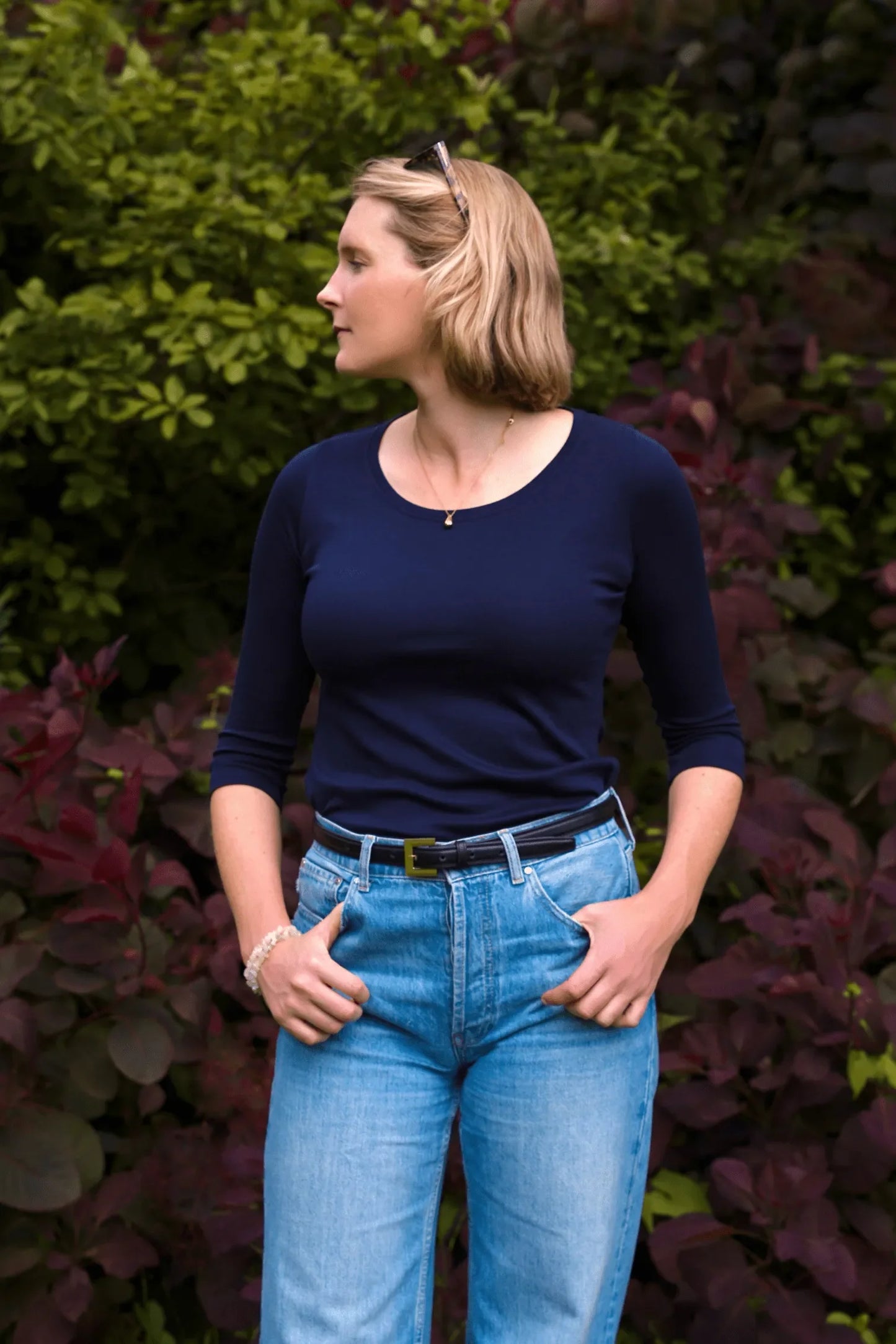 Sophisticated women's scoop neck t-shirt in elegant neutral colour, suitable for layering or wearing alone, available in UK sizes 8-16.