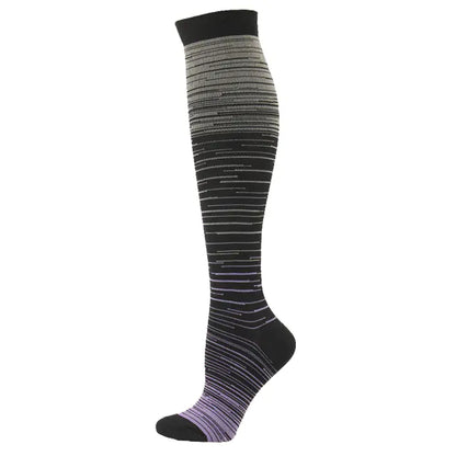 Men's and Women's activewear Flightwear Compression Stockings - Sophisticated black and purple gradient, enhancing athletic performance while exuding style.