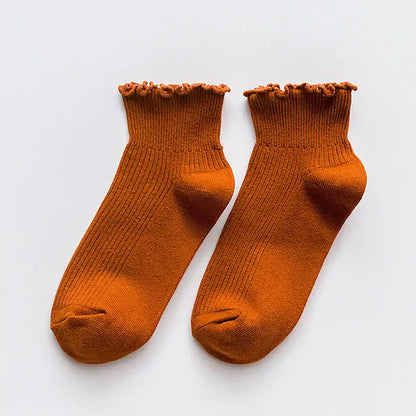 Close-up view of premium quality cotton Kawaii Frilly Ruffle Socks by Dazzling Dreams Studio, showcasing soft texture and stylish design.