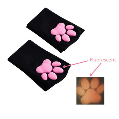 Playful Lolita 3D Cat Claw Sexy Compression Stockings for Women, featuring soft black fabric with pink cat paw design, perfect for stylish and luxurious fashion.