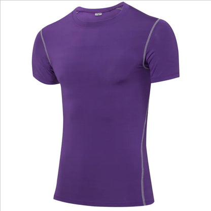 Stylish purple premium athletic compression t-shirt, ideal for dynamic fitness sessions and a modern aesthetic.