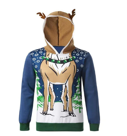 Elegant Autumn Men's Reindeer Hoodie featuring a festive Christmas reindeer print, perfect for Christmas parties and casual gatherings.