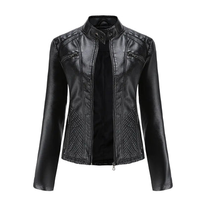 Luxury Women's Casual Leather Jacket capturing elegance and comfort – Perfect for layering during autumn.